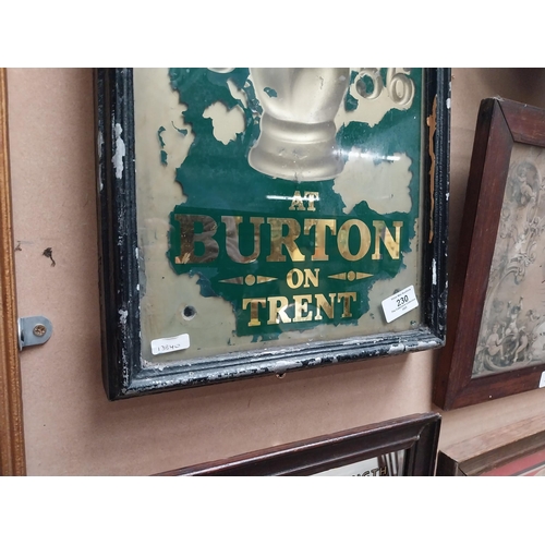 230 - Ind Coope Burton on Trent reverse painted glass framed advertisement. {56 cm H x 30 cm W}.