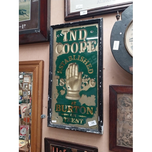 230 - Ind Coope Burton on Trent reverse painted glass framed advertisement. {56 cm H x 30 cm W}.