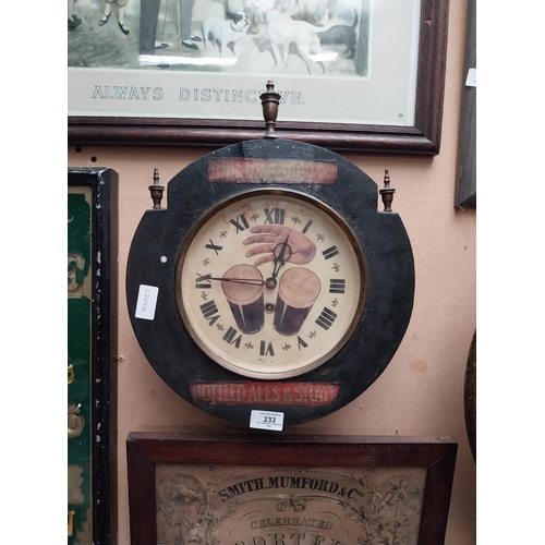 233 - Unusual Guinness bottled ales and stouts advertising wooden wall clock. {34 cm H x 34 cm W}.