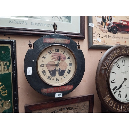 233 - Unusual Guinness bottled ales and stouts advertising wooden wall clock. {34 cm H x 34 cm W}.