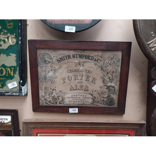 234 - Original Smith Mumford and Co�s Porter and Ales Brewers Smithfield Street liverpool framed advertisi... 