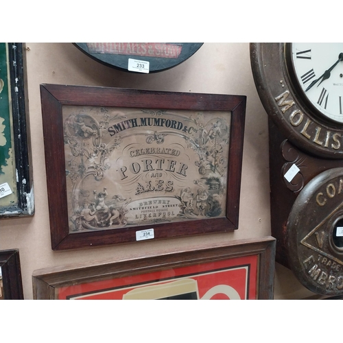 234 - Original Smith Mumford and Co�s Porter and Ales Brewers Smithfield Street liverpool framed advertisi... 