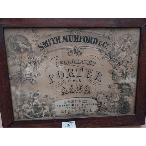 234 - Original Smith Mumford and Co�s Porter and Ales Brewers Smithfield Street liverpool framed advertisi... 