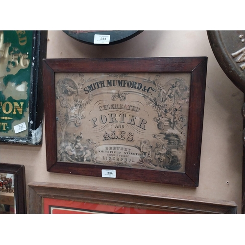 234 - Original Smith Mumford and Co�s Porter and Ales Brewers Smithfield Street liverpool framed advertisi... 