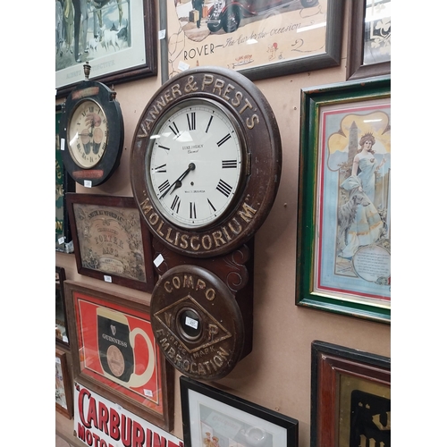 237 - Vanner and Prests Molliscorium  Luke J Healy Chemist Word St Drogheda wooden advertising clock. {78 ... 