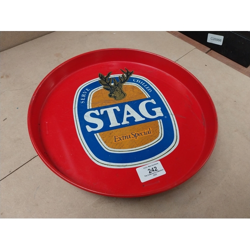 242 - Serve Extra Chilled Stag tin plate tray. {3 cm H x 30 cm Dia.}.