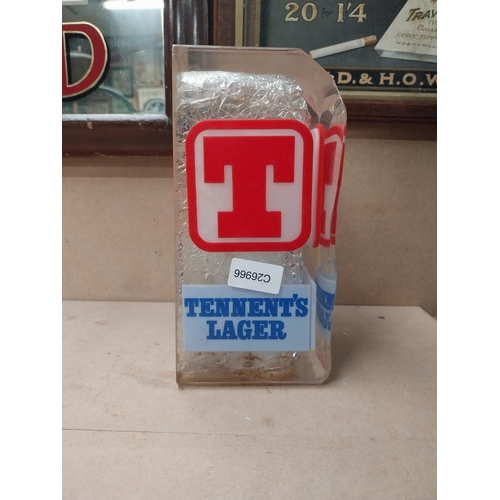 245 - Tennents Lager light up counter font. {24 cm H x 12 cm W x 12 cm D}