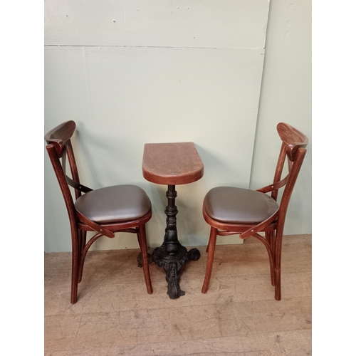 249 - Cast iron and mahogany pub table with D end top. H 73cm x W 29cm x D 50cm. NOT AVAILABLE TO VIEW IN ... 