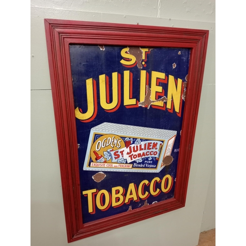 249A - St Julien tobacco enamel sign  on painted red frame H 104cm x W 74cm. NOT AVAILABLE TO VIEW IN PERSO... 