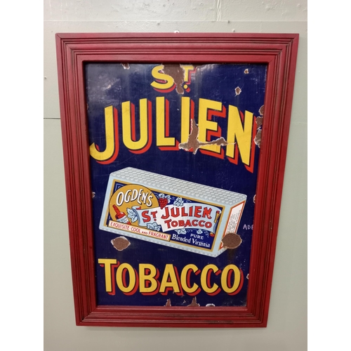 249A - St Julien tobacco enamel sign  on painted red frame H 104cm x W 74cm. NOT AVAILABLE TO VIEW IN PERSO... 