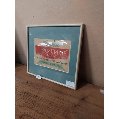 25 - Framed Smoke Upper Crust Tobacco advertising print. {28 cm H x 31 cm W}.