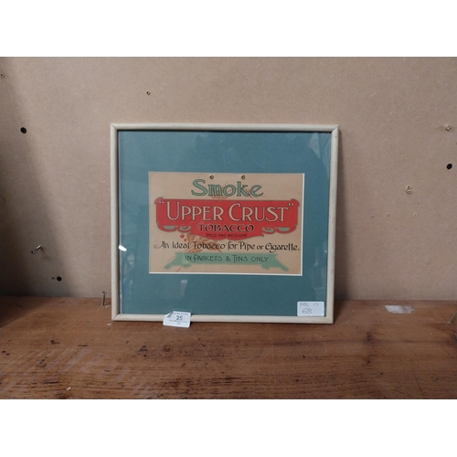 25 - Framed Smoke Upper Crust Tobacco advertising print. {28 cm H x 31 cm W}.