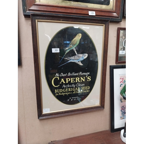 252 - Capern's Budgerigar Seed show card. {55 cm H x 43 cm W}