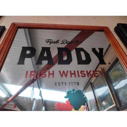 26 - Framed Paddy Irish Whiskey advertising mirror. {69 cm H x 55 cm W}.