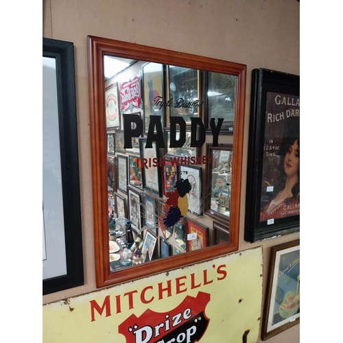 26 - Framed Paddy Irish Whiskey advertising mirror. {69 cm H x 55 cm W}.