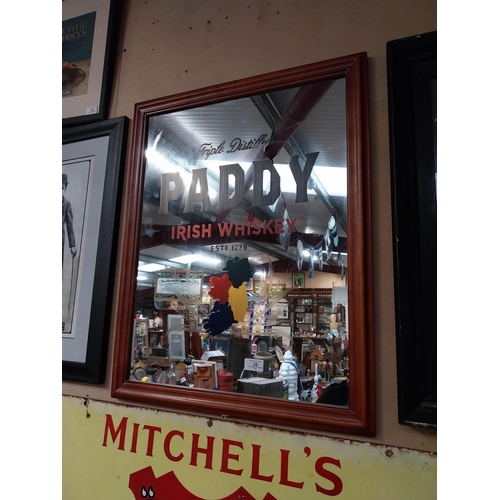 26 - Framed Paddy Irish Whiskey advertising mirror. {69 cm H x 55 cm W}.