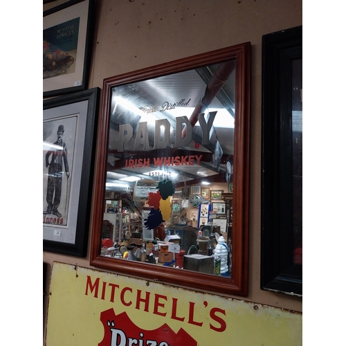 26 - Framed Paddy Irish Whiskey advertising mirror. {69 cm H x 55 cm W}.