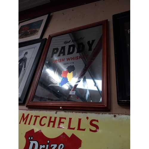 26 - Framed Paddy Irish Whiskey advertising mirror. {69 cm H x 55 cm W}.