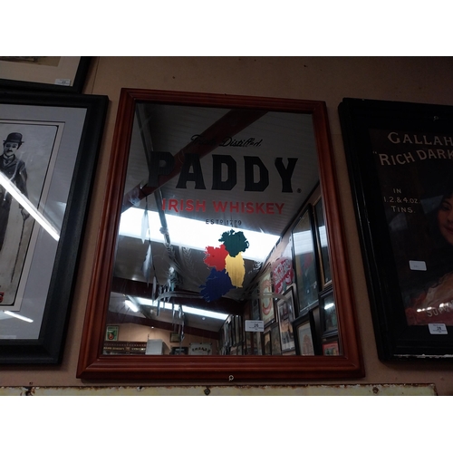 26 - Framed Paddy Irish Whiskey advertising mirror. {69 cm H x 55 cm W}.