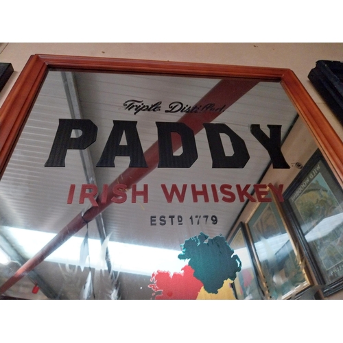 26 - Framed Paddy Irish Whiskey advertising mirror. {69 cm H x 55 cm W}.