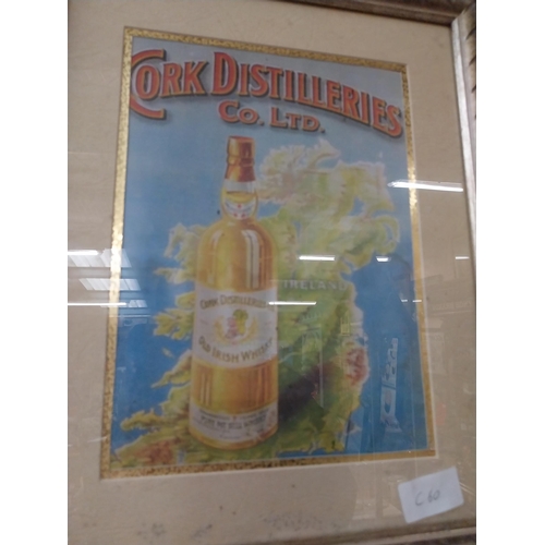 261 - Cork Distillers framed advertising print. {9 cm H x 32 cm W}.