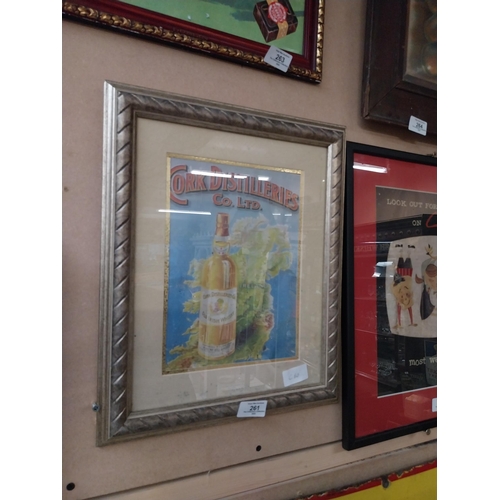 261 - Cork Distillers framed advertising print. {9 cm H x 32 cm W}.