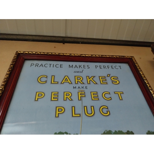 263 - Clarke's Perfect Plug advertising showcard in original wooden frame stamped Dublin. {49 cm H x 38 cm... 