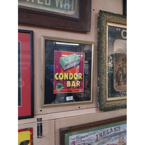 265 - Gallaghers Condor Bar framed showcard. {40 cm H x 30 cm W}.