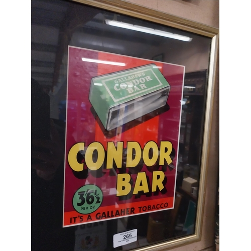 265 - Gallaghers Condor Bar framed showcard. {40 cm H x 30 cm W}.