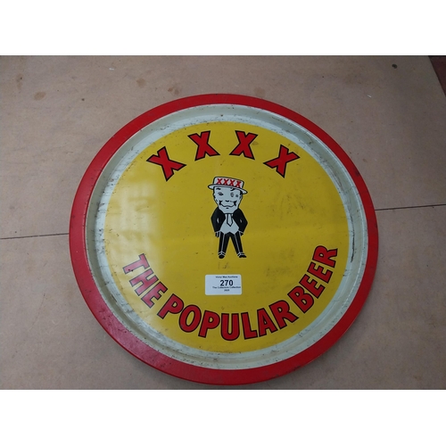 270 - Castlemaine XXXX The Popular Beer advertising drink�s tray. {2 cm  x 33 cm Dia.}.