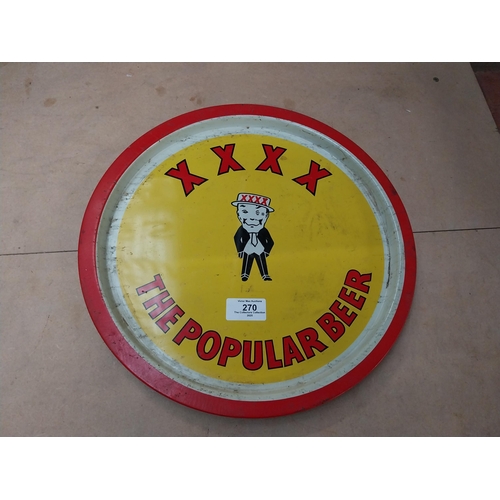 270 - Castlemaine XXXX The Popular Beer advertising drink�s tray. {2 cm  x 33 cm Dia.}.