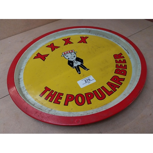 270 - Castlemaine XXXX The Popular Beer advertising drink�s tray. {2 cm  x 33 cm Dia.}.