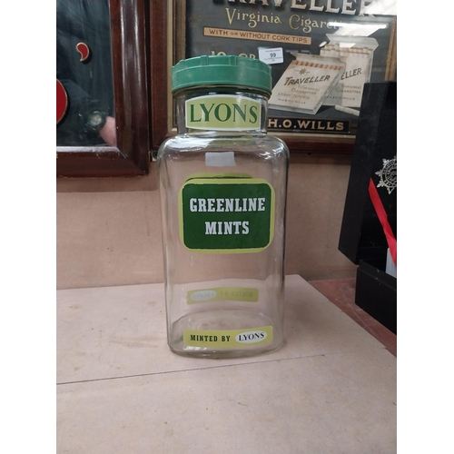 272 - Lyons Greenline mints glass sweet jar. {31 cm H x 14 cm W  x 10 cm D}.