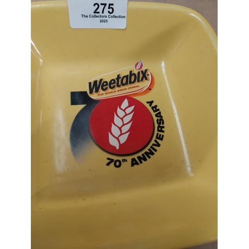 275 - Weetabix 70th anniversary advertising bowl. {8 cm H x 14 cm W x 14 cm D}.