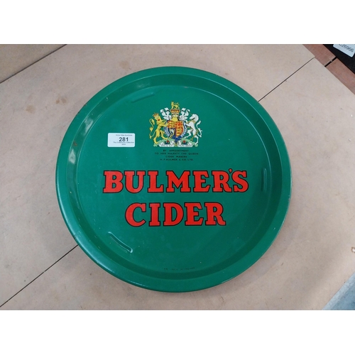 281 - Bulmers Cider tin plate advertising drink�s tray. {3 cm H x 32 cm Dia.}.