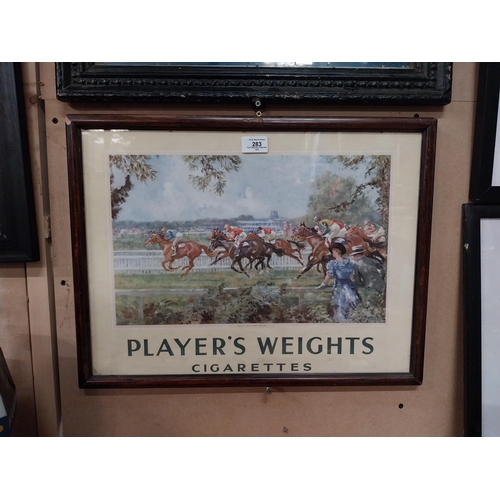 283 - Players Weights cigarettes advertising showcard in original frame {41 cm H  x 54 cm W}.