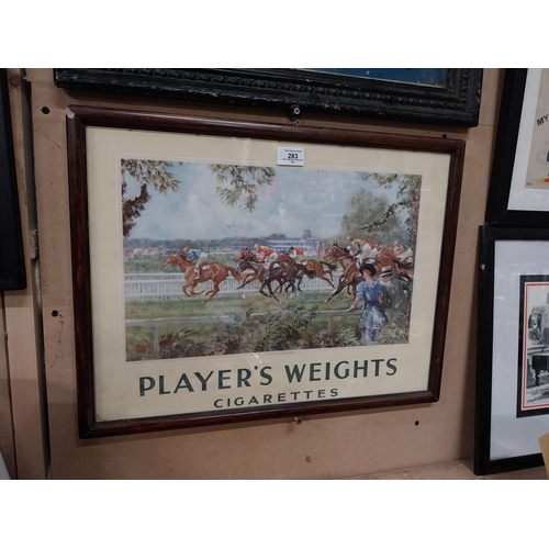 283 - Players Weights cigarettes advertising showcard in original frame {41 cm H  x 54 cm W}.