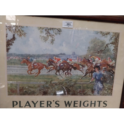 283 - Players Weights cigarettes advertising showcard in original frame {41 cm H  x 54 cm W}.