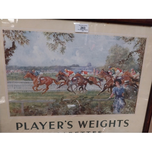 283 - Players Weights cigarettes advertising showcard in original frame {41 cm H  x 54 cm W}.