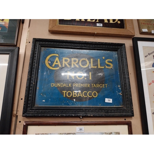 284 - Framed tin plate Carroll�s No 1 Dundalk premier Target Tobacco. {44 cm H x 57 cm W}.