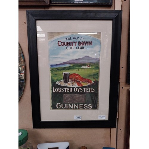 285 - Royal County Down Golf Club Lobsters and Oyster Guinness framed advertising showcard. {60 cm H x 45 ... 