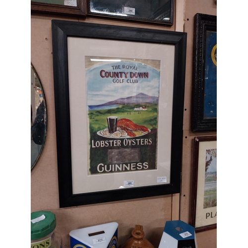 285 - Royal County Down Golf Club Lobsters and Oyster Guinness framed advertising showcard. {60 cm H x 45 ... 