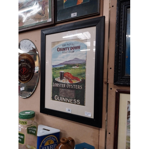 285 - Royal County Down Golf Club Lobsters and Oyster Guinness framed advertising showcard. {60 cm H x 45 ... 