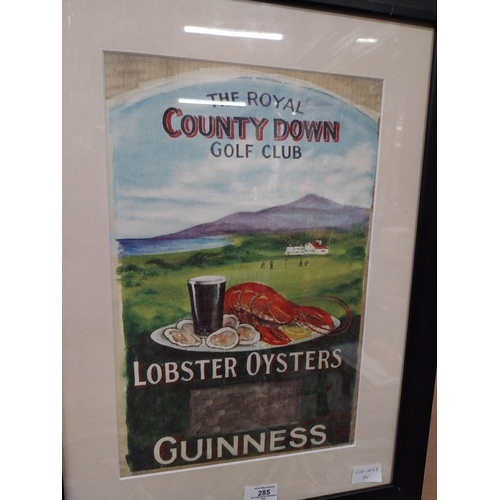 285 - Royal County Down Golf Club Lobsters and Oyster Guinness framed advertising showcard. {60 cm H x 45 ... 