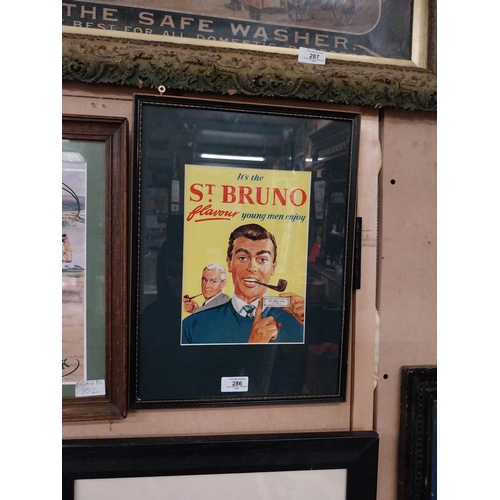 286 - St. Bruno framed advertising showcard. {42cm H X 31cm W }.