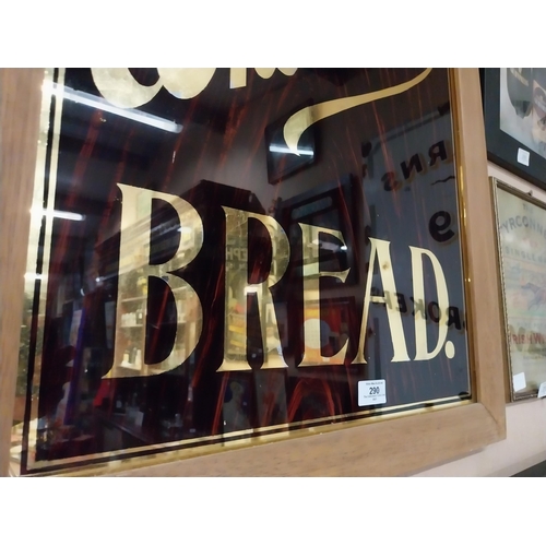 290 - Pure Wholesome Bread wood effect reverse painted glass framed advertising sign {88 cm H x 56 cm W}.