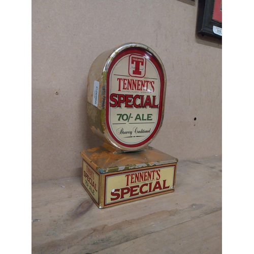 302 - Tennents Special 70% Ale perspex light up counter font. {25 cm H x 14 cm W x 13 cm D}.