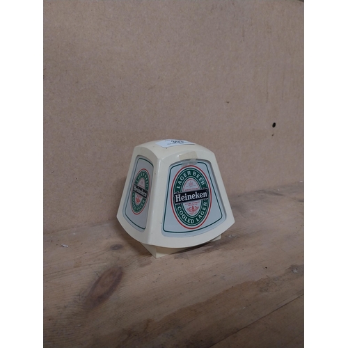 303 - 1970�s Heineken Lager light up advertising box. {11 cm H x 11 cm W x 9 cm D}.