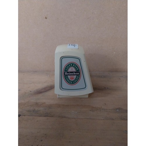 303 - 1970�s Heineken Lager light up advertising box. {11 cm H x 11 cm W x 9 cm D}.