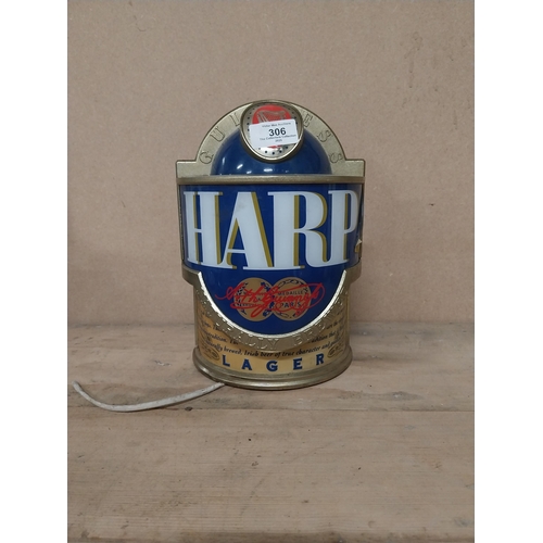 306 - Harp Lager light up counter font. {25 cm H x 18 cm W x 10 cm D}.